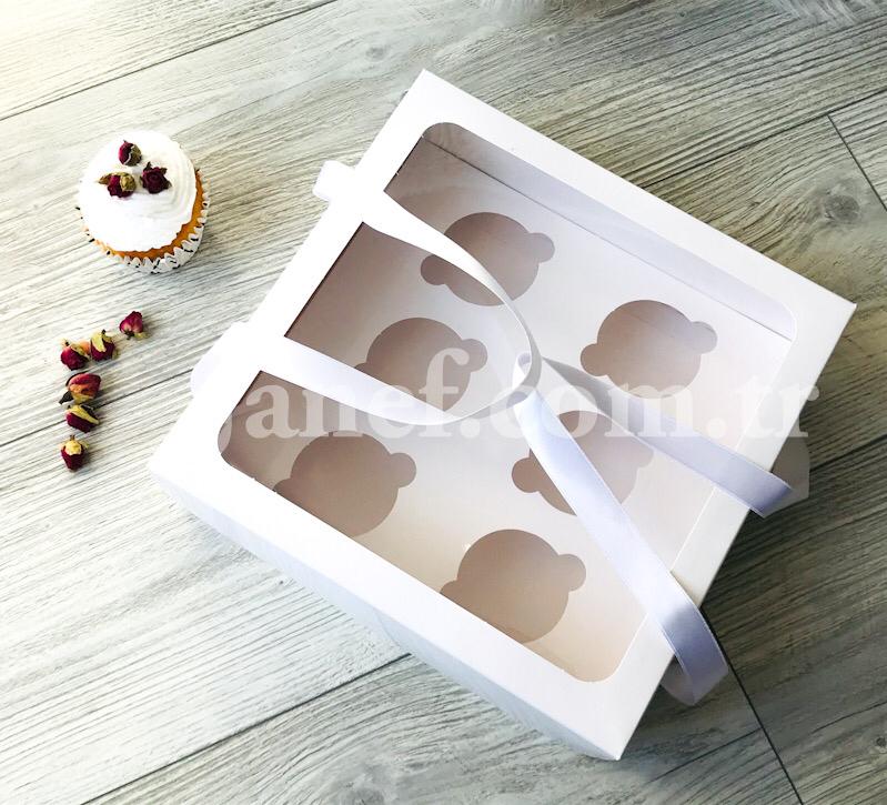 25x25x10 Cupcake Taşıma Kutusu Pencereli 6'lı — ürün görseli