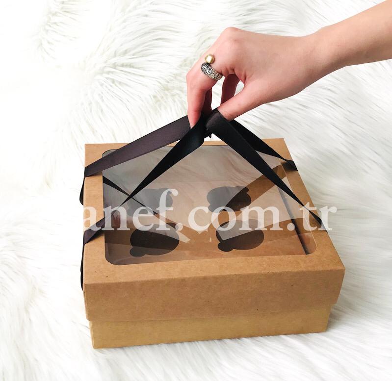 25x25x10 Cupcake Taşıma Kutusu Pencereli 6'lı — galeri görseli