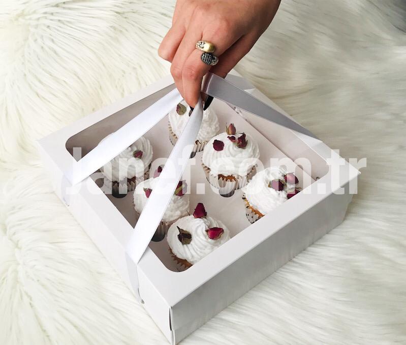 25x25x10 Cupcake Taşıma Kutusu Pencereli 6'lı — galeri görseli