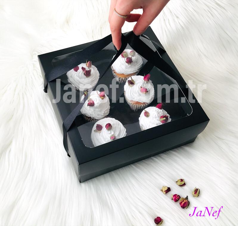25x25x10 Cupcake Taşıma Kutusu Pencereli 6'lı — galeri görseli