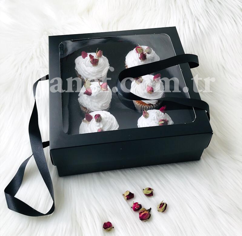 25x25x10 Cupcake Taşıma Kutusu Pencereli 6'lı — galeri görseli