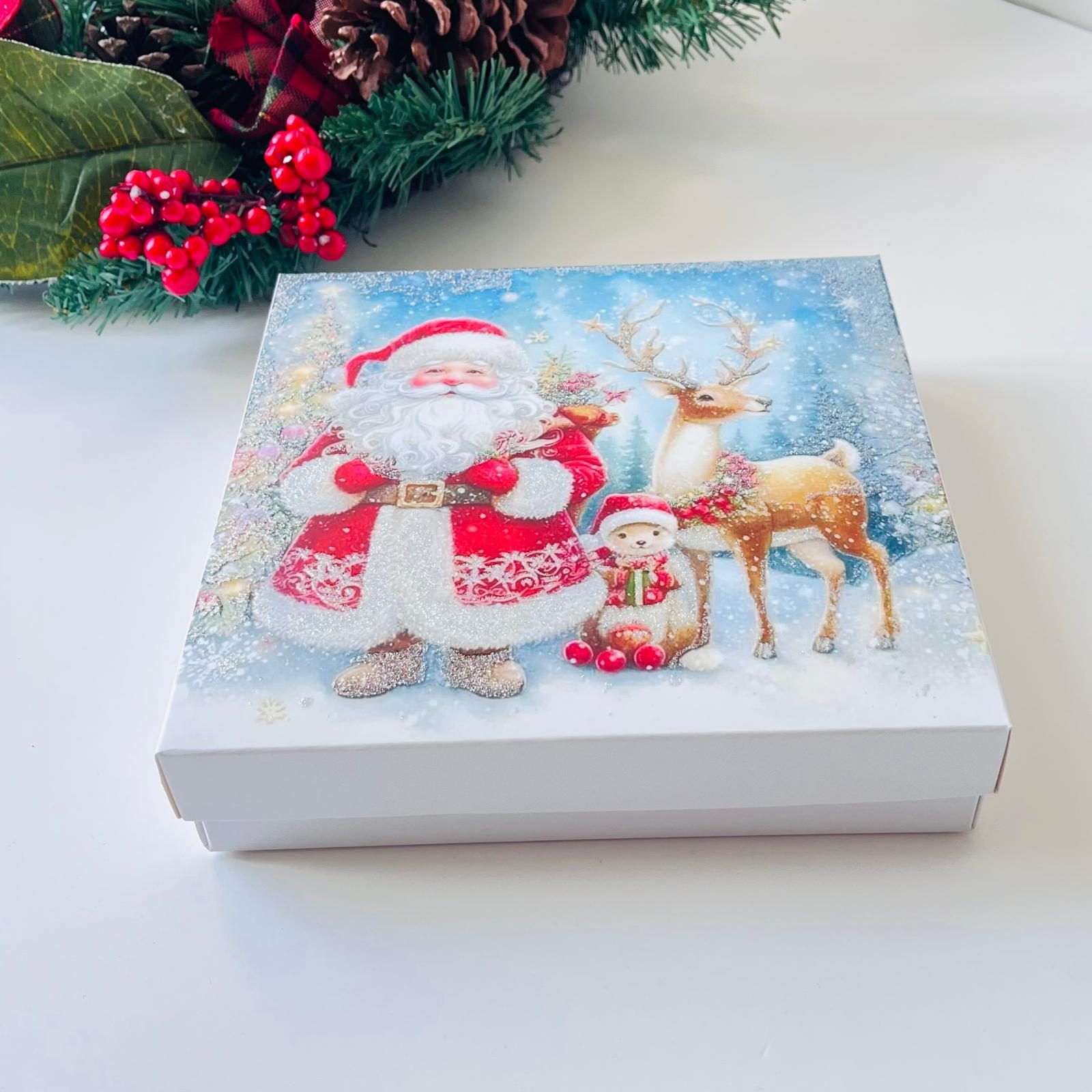 18x18x4 Karton Kurabiye Kutusu Simli Noel Baba — galeri görseli