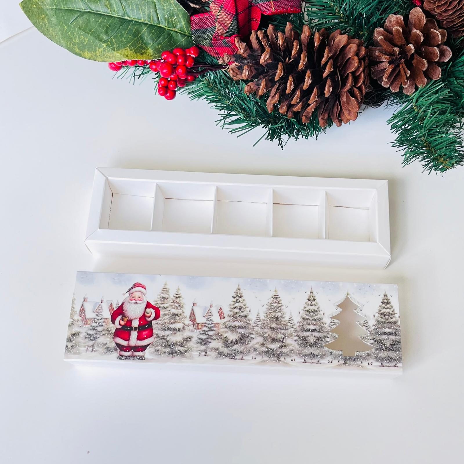 5 Bölmeli Karton Sürgülü Çikolata Kutusu-Simli Noel Baba — ürün görseli