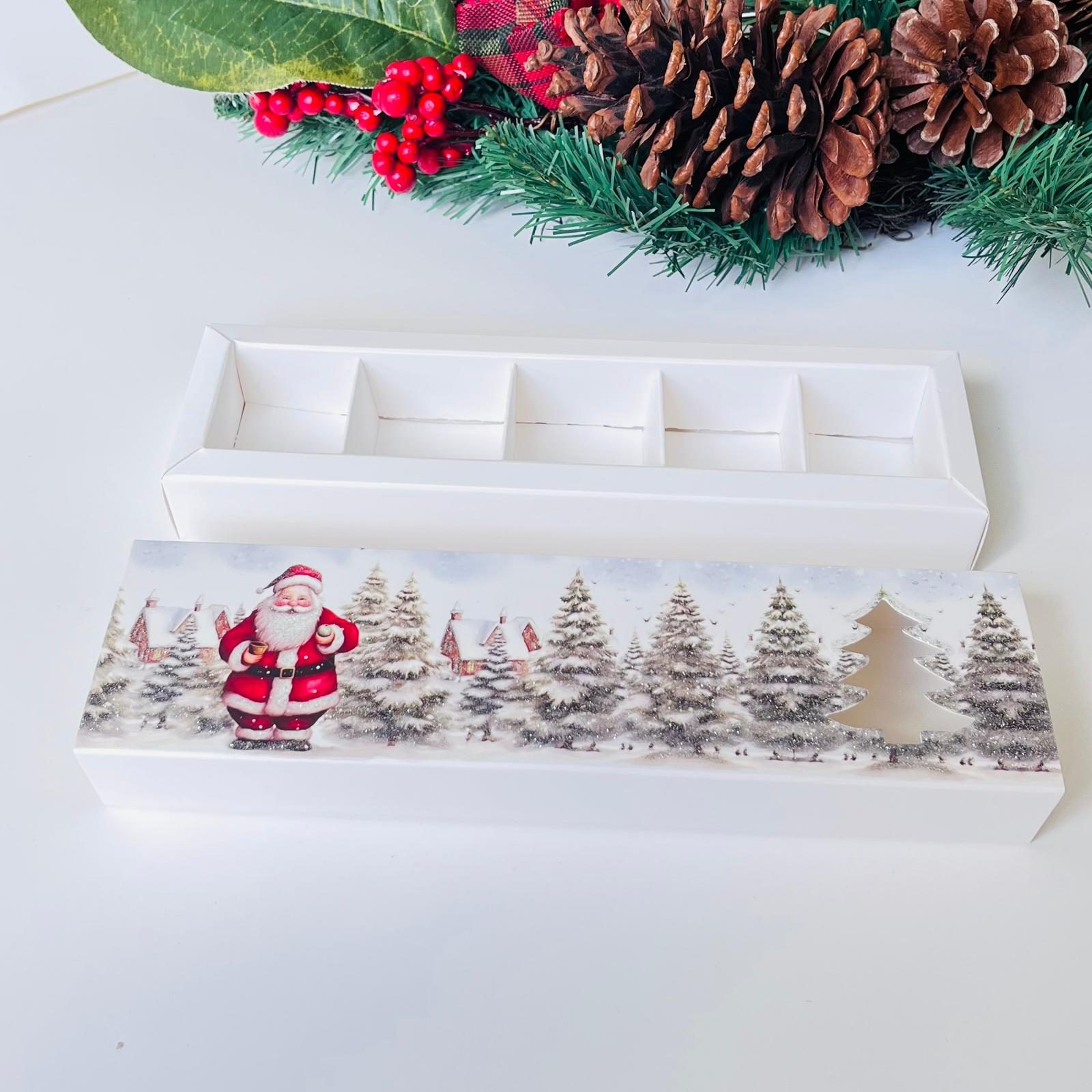 5 Bölmeli Karton Sürgülü Çikolata Kutusu-Simli Noel Baba — galeri görseli