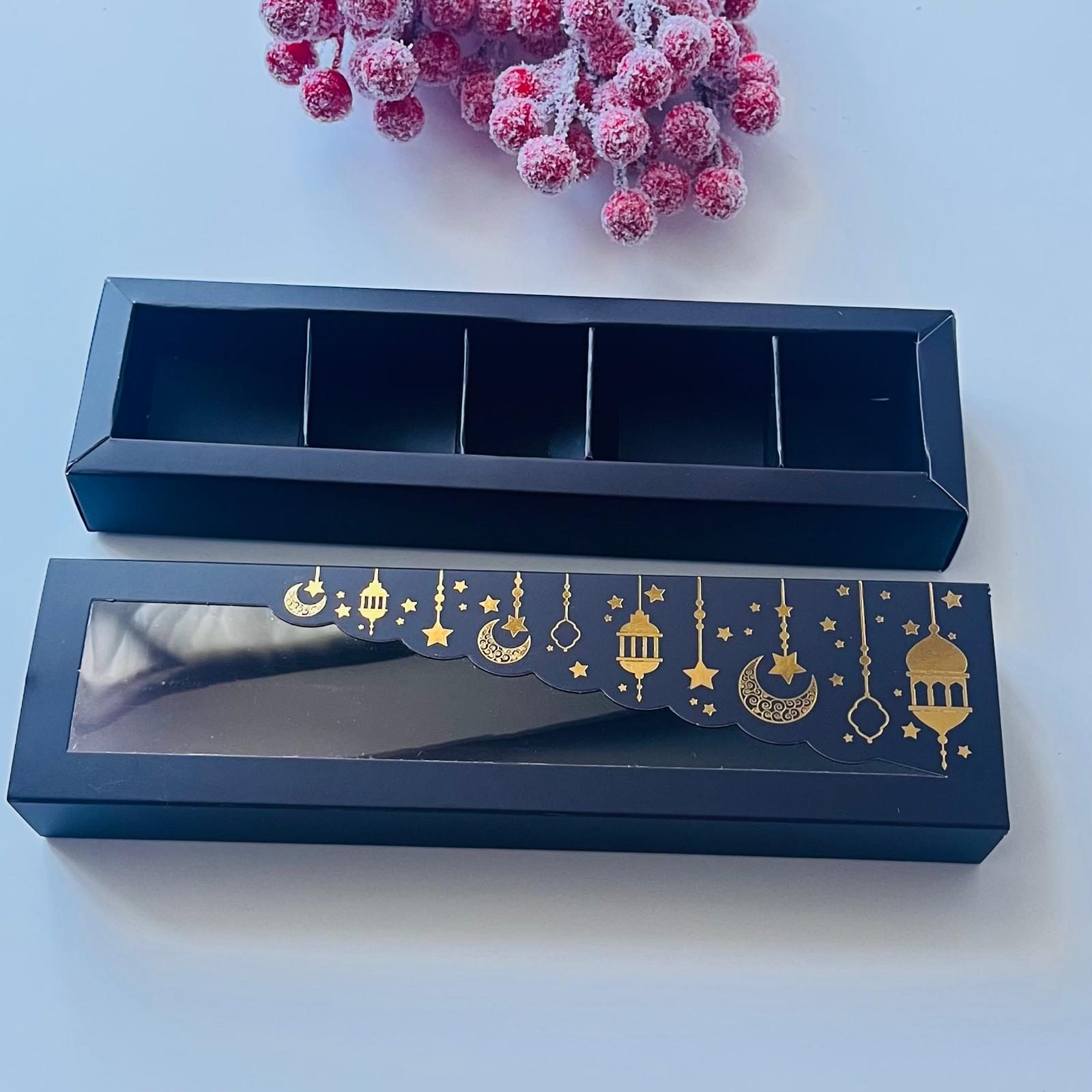 5 Bölmeli Ramazan Temalı Gold Yaldız Çikolata Kutusu — galeri görseli